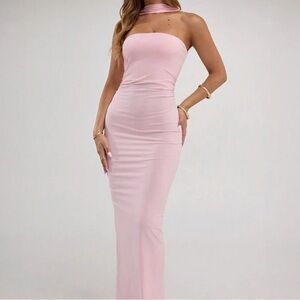 Elegant Pink Strapless Evening Dress